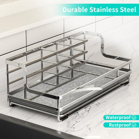 Non-slip feet on HapiRm keep the caddy stable on counters