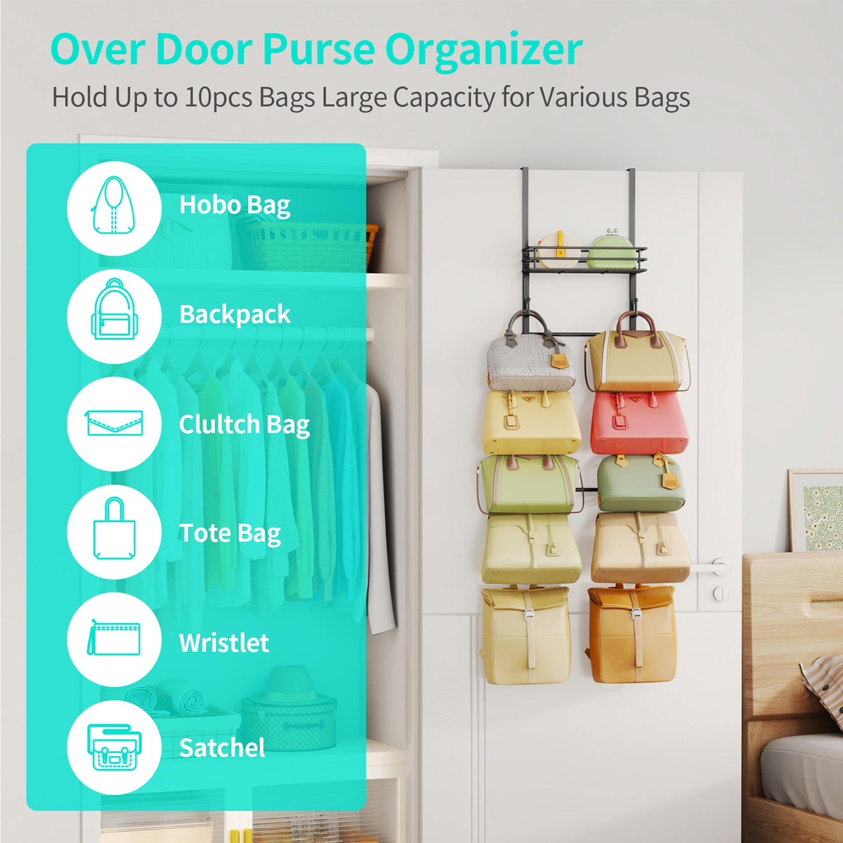 HapiRm bag rack top basket displays wallets and sunglasses at a glance.
