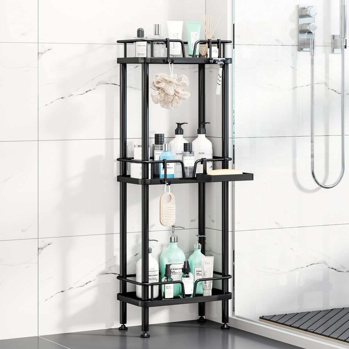 HapiRm 3-tier corner shower caddy for compact bathroom storage.