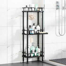 HapiRm 3-tier corner shower caddy for compact bathroom storage.