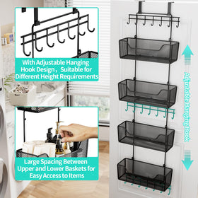 Door organizer showing integrated hooks for hanging items.