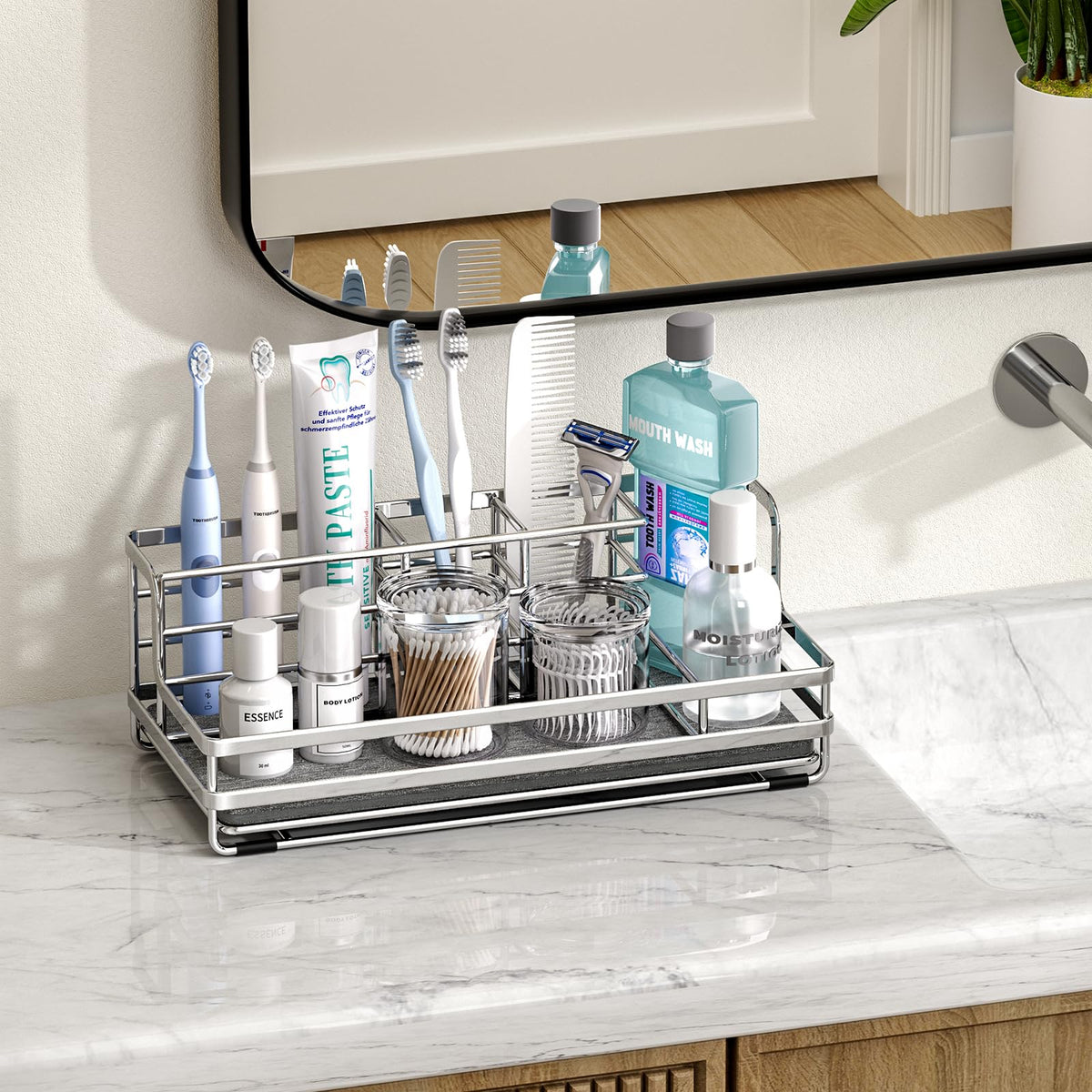 Compact HapiRm organizer fits small countertops and vanities
