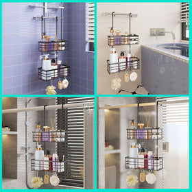 HapiRm hanging shower caddy back-hanging-option adapts to grab bars and rods.