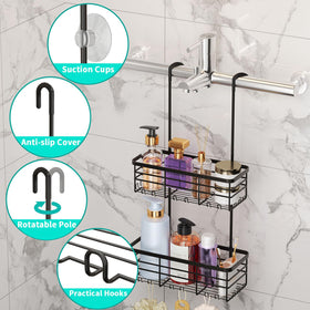 HapiRm hanging shower caddy front-hanging-option offers flexible placement over doors for compact baths.