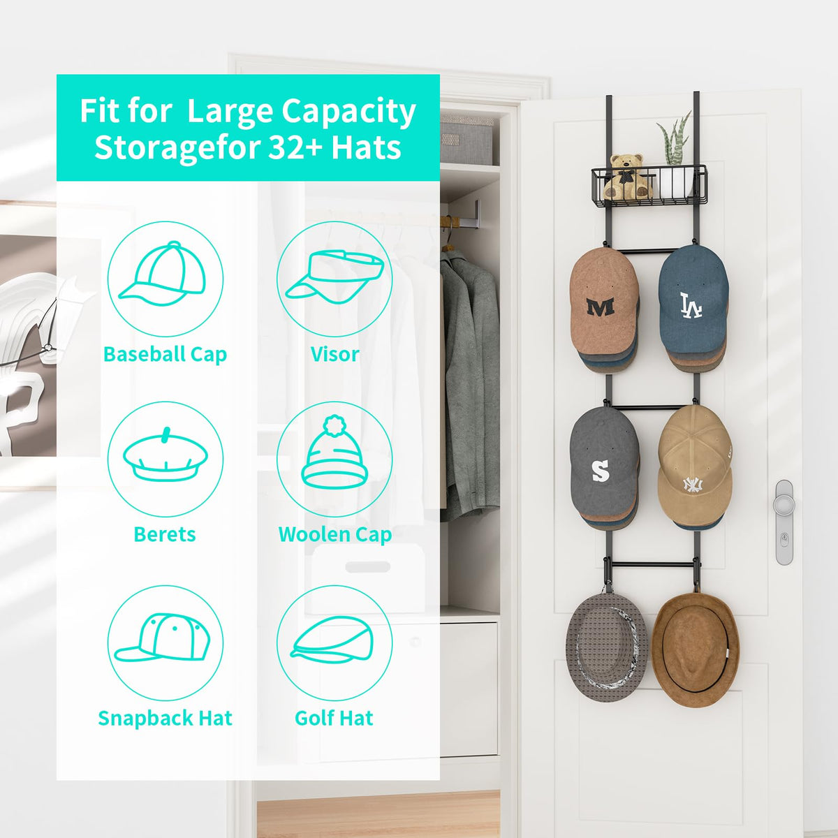 Close-up of metal finish on HapiRm hat organizer highlighting sleek style.