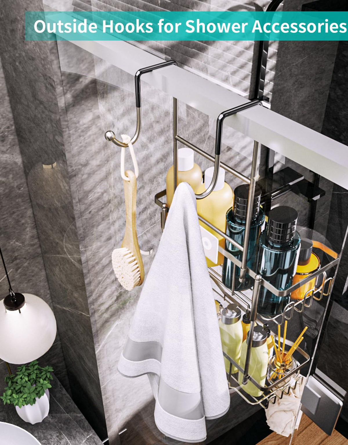 HapiRm hollow design drains moisture for a dry, clean shower shelf