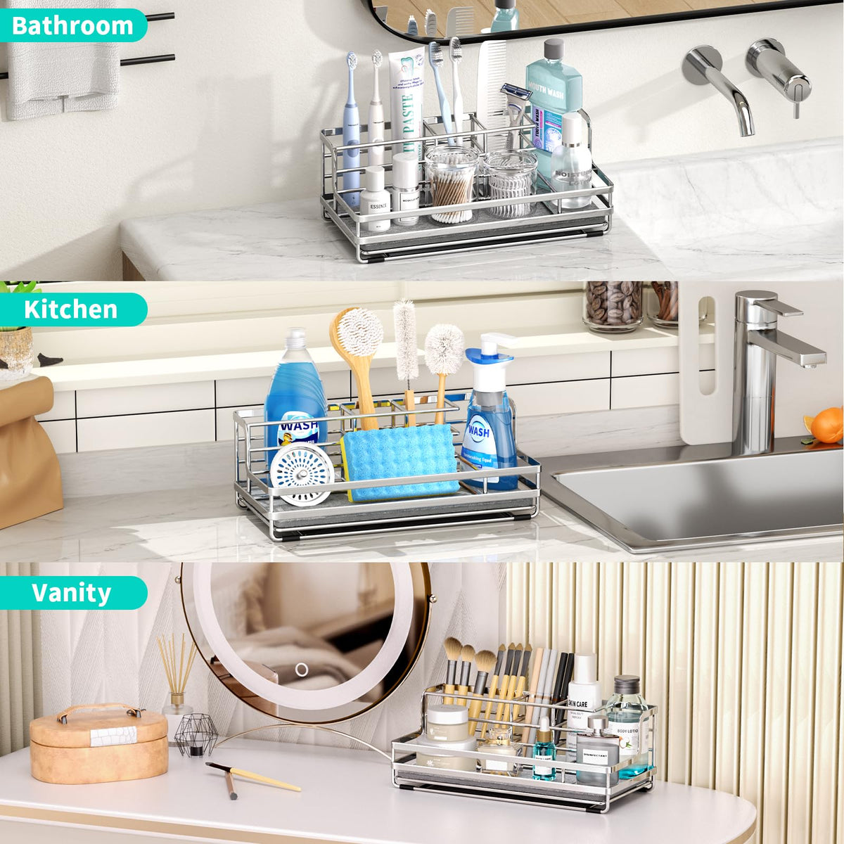 Versatile HapiRm countertop storage for bathroom, kitchen, and dorm spaces
