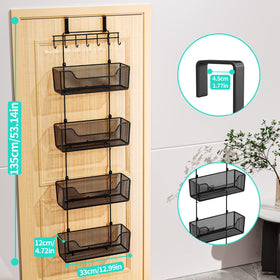 Multipurpose door storage holding spices, cosmetics, snacks, and more.