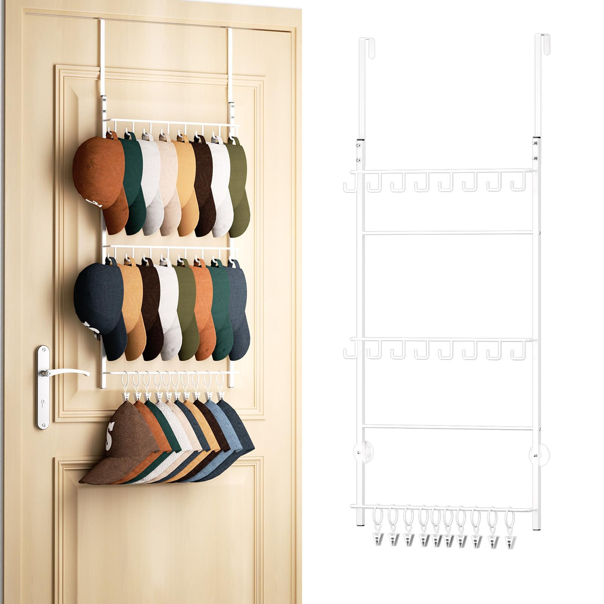 HapiRm over door hat rack with 3-tier design keeping hats neatly organized and accessible.