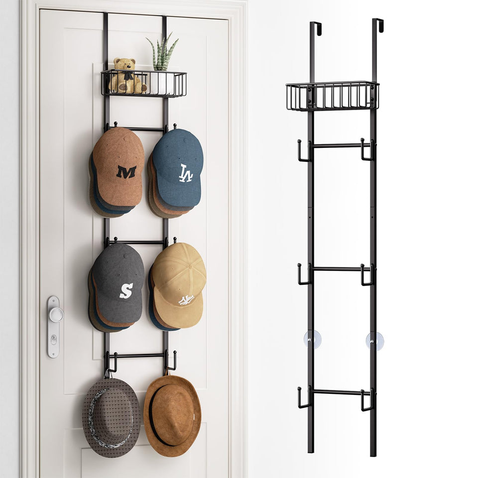 HapiRm over-door hat rack showcasing space-saving design for hats and accessories.