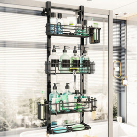 HapiRm over-the-door shower caddy installed for neat bathroom storage