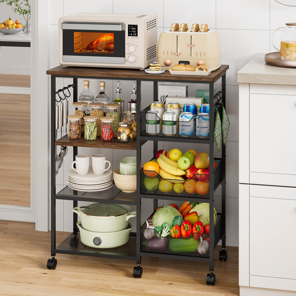 HapiRm rolling kitchen cart top surface provides sturdy workspace for compact kitchens.