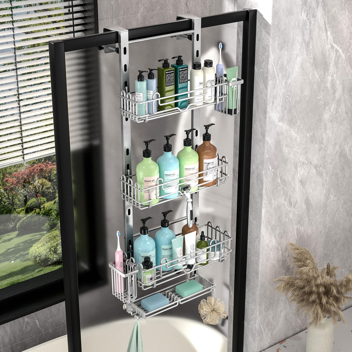 HapiRm silver finish complements any bathroom style.