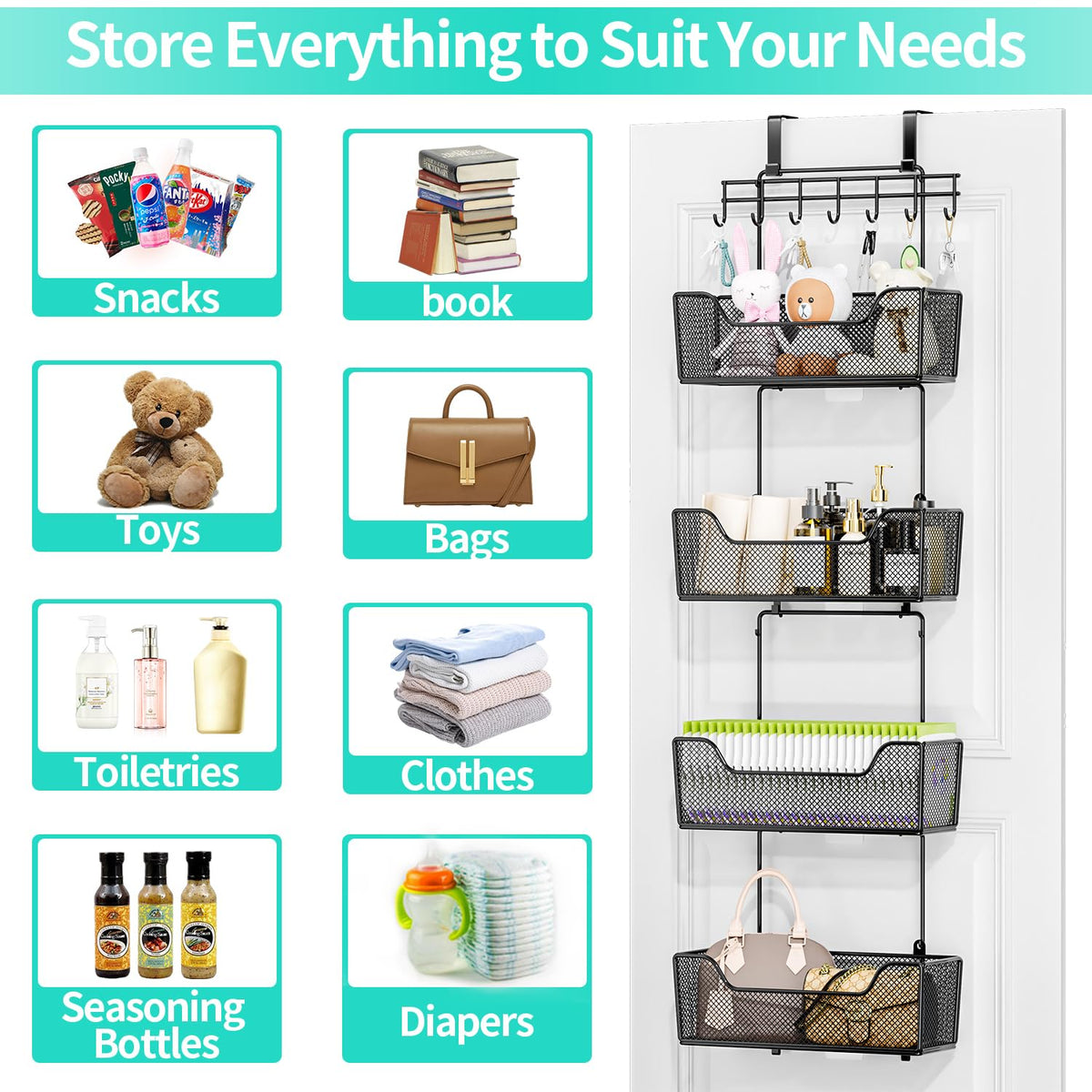 Space-saving door storage solution ideal for compact living spaces.