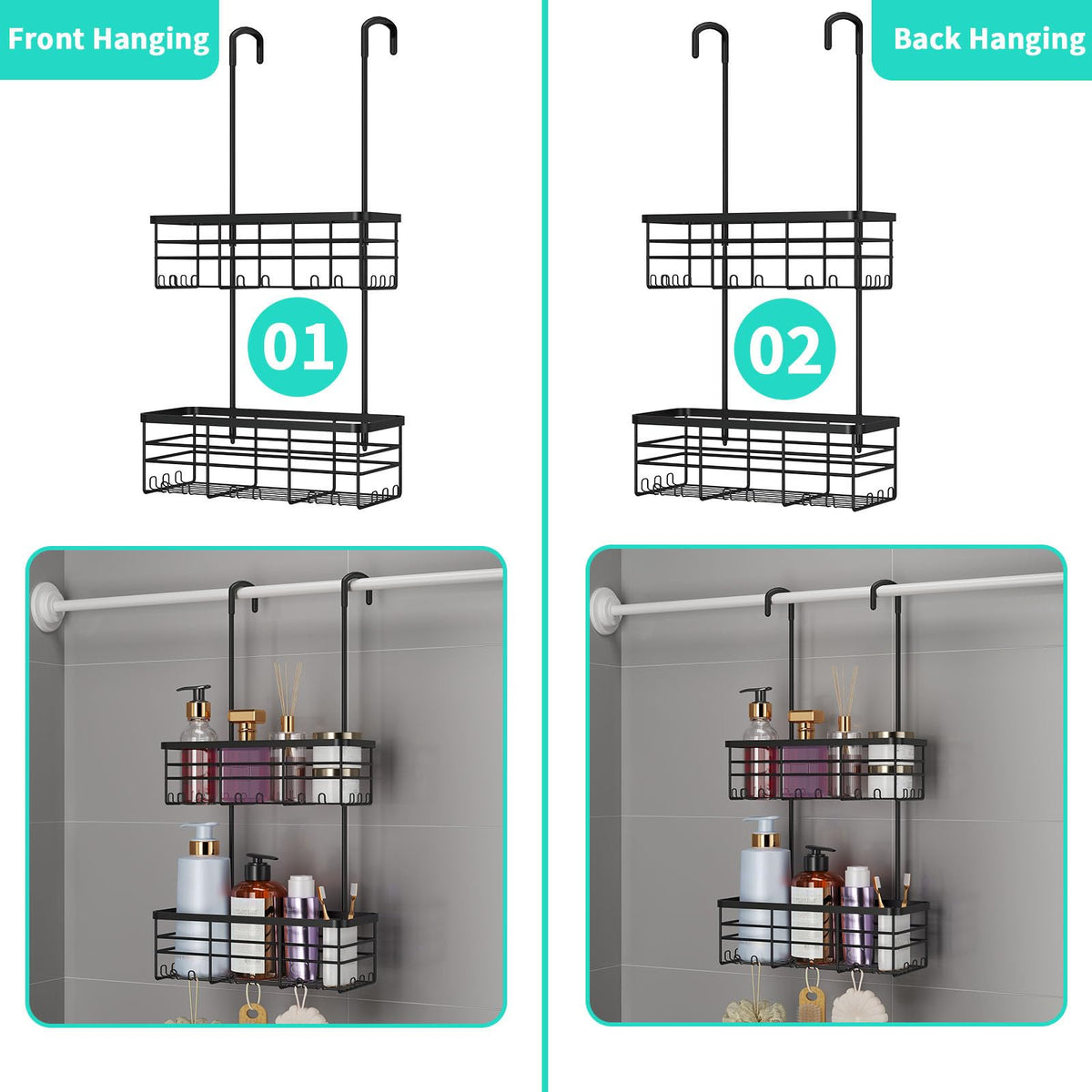 HapiRm stainless-steel shower shelves resist rust in wet bathroom environments.