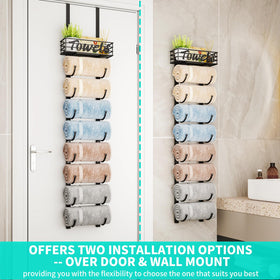 HapiRm wall-mount towel rack shows the 9-tier storage for towels.