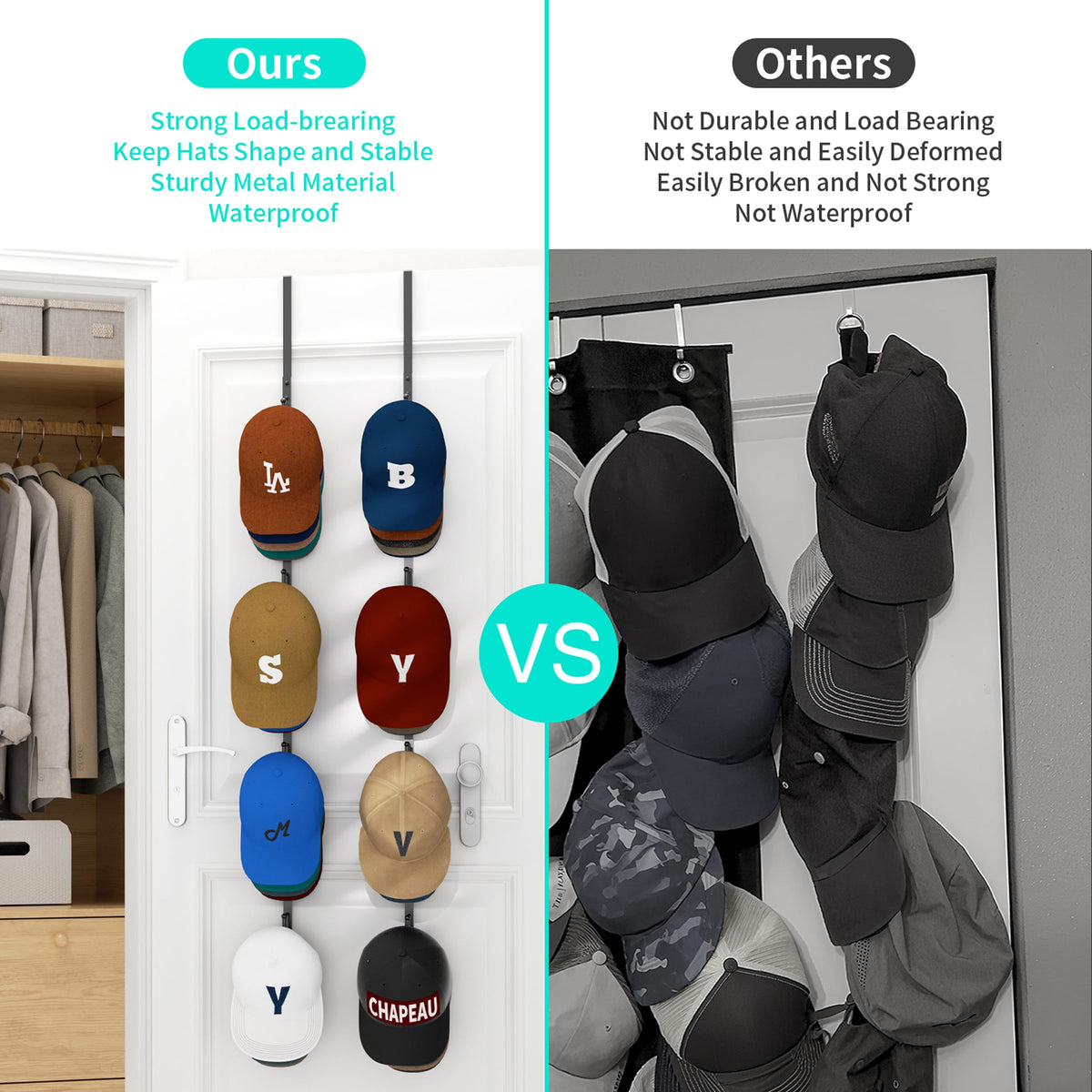 Two-pack HapiRm hat organizer mounts on doors for expanded storage options.