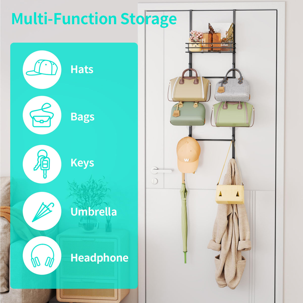 HapiRm versatile storage with wall mount or door hanging for flexible spaces.