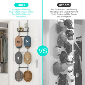 HapiRm wall-mounted hat rack with robust brackets for durable hat storage.