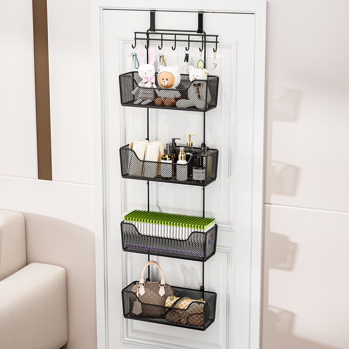 Washable metal organizer that's easy to wipe clean after use.