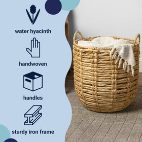 Basket crafted from natural fibers adding warm texture to any space.