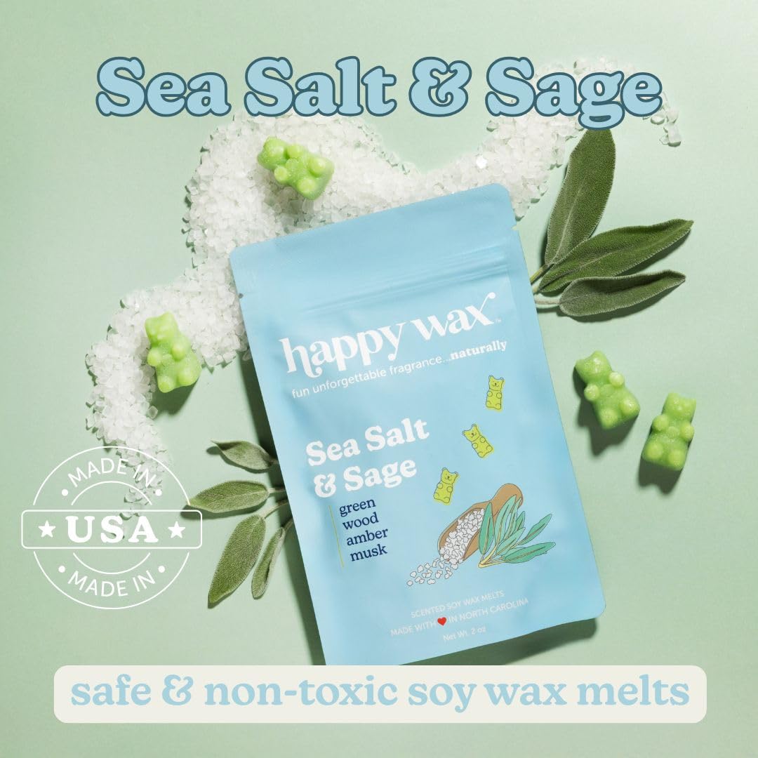 Closeup of Happy Wax Sea Salt & Sage bear melt