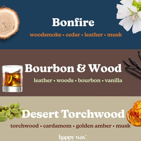 Happy Wax Bourbon & Wood bear melt close-up highlighting rich scent for gatherings