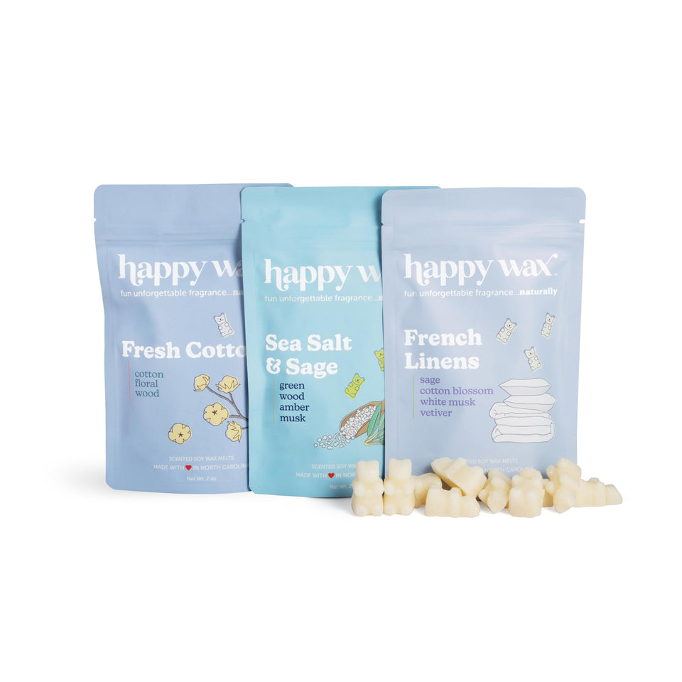 Happy Wax Fresh Cotton bear melts with a crisp clean room scent