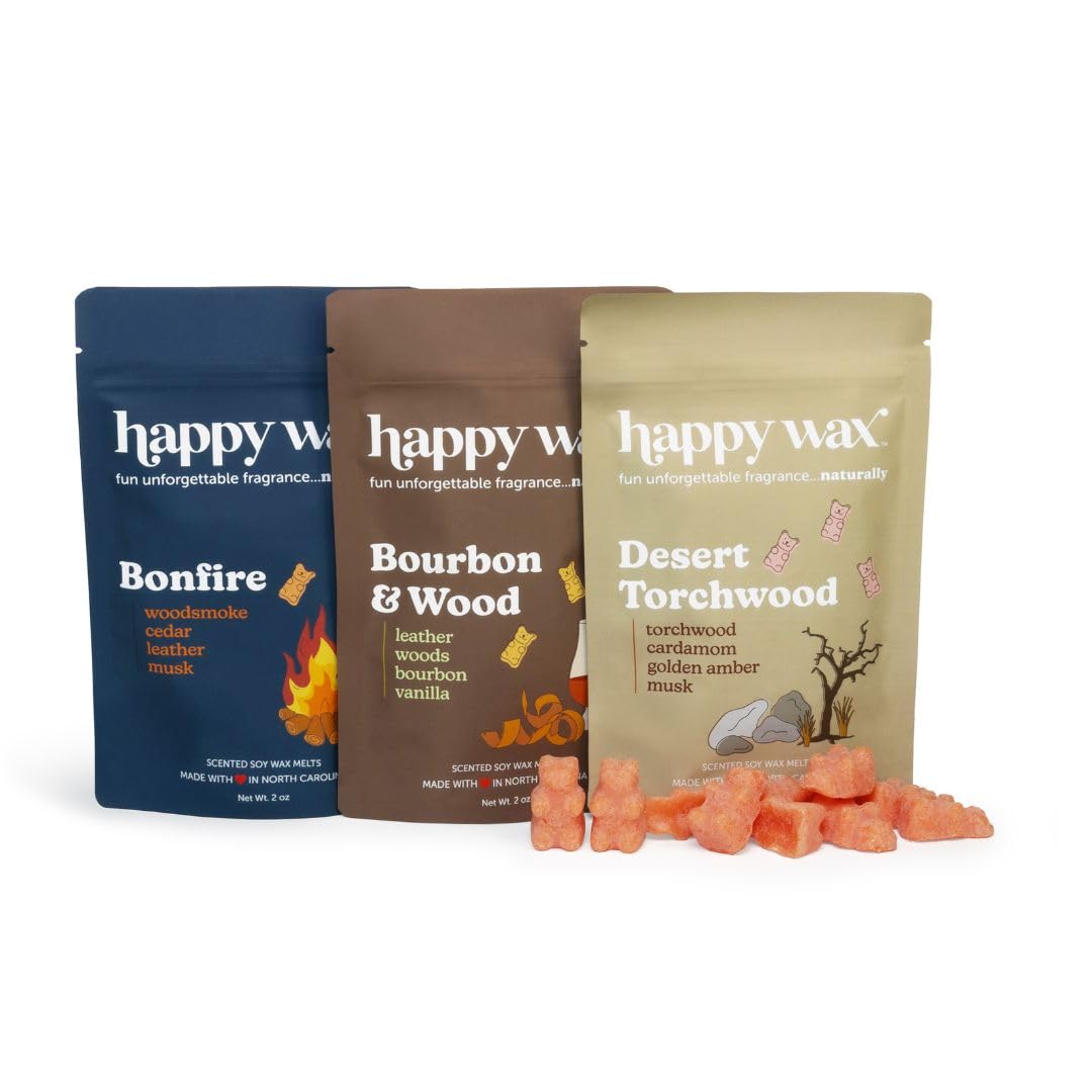 Happy Wax Desert Torchwood bear melt close-up showing long-lasting fragrance for living spaces