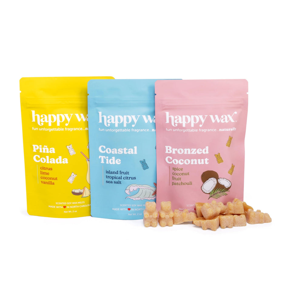 Happy Wax Endless Summer bear-melts pack for vibrant ambiance.