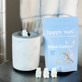 Happy Wax Fresh Cotton bear hand-poured craftsmanship shown