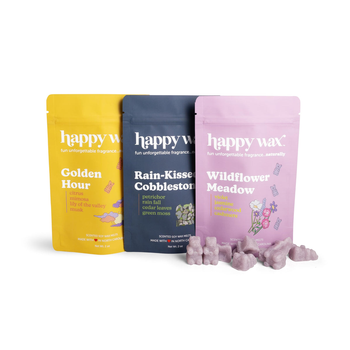 Happy Wax Fresh Spring Day Wildflower Meadow bear melt creates a cozy floral ambiance.