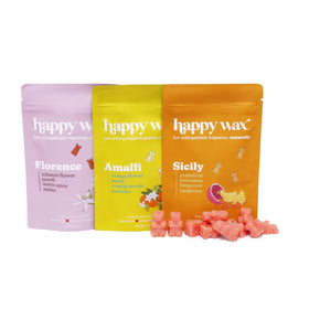 Happy Wax Italian Mix Sicily bear melts offer a citrus lift for living spaces.