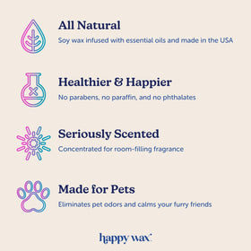 Happy Wax Pet Scents Bamboo White Tea melts near warmer, releasing calming pet-safe fragrance.