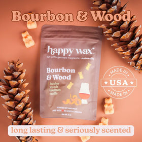 Happy Wax 2oz pouch packaging close-up, easy to reseal for lasting aroma
