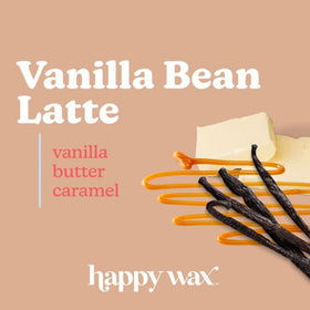 Happy Wax 8 oz pouch showing vanilla bean latte scent for long-lasting aroma