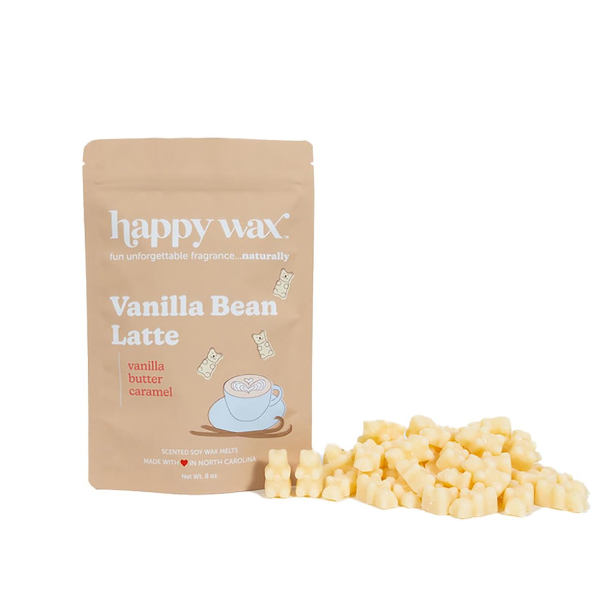 Happy Wax Vanilla Bean Latte bear wax melts in bear shape releasing cozy aroma