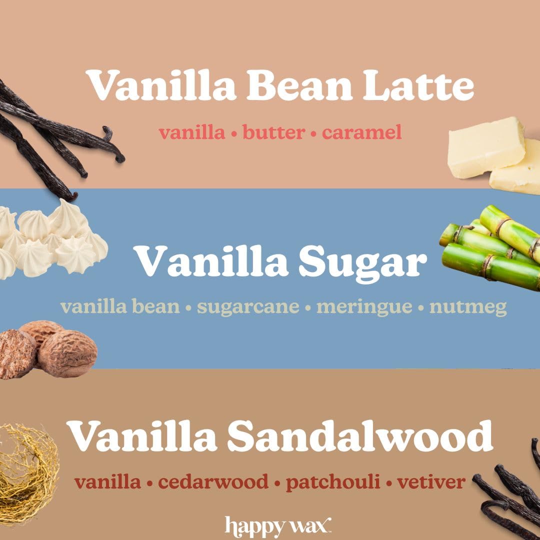 Happy Wax Vanilla Bean Latte melt releases creamy coffee aroma for cozy mornings.