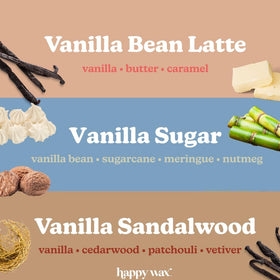 Happy Wax Vanilla Bean Latte melt releases creamy coffee aroma for cozy mornings.