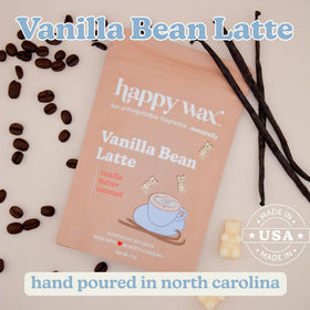 Happy Wax Vanilla Bean Latte packaging highlighting non-toxic ingredients