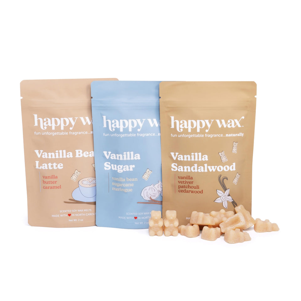 Happy Wax Vanilla Sandalwood melt fills rooms with warm, comforting fragrance.