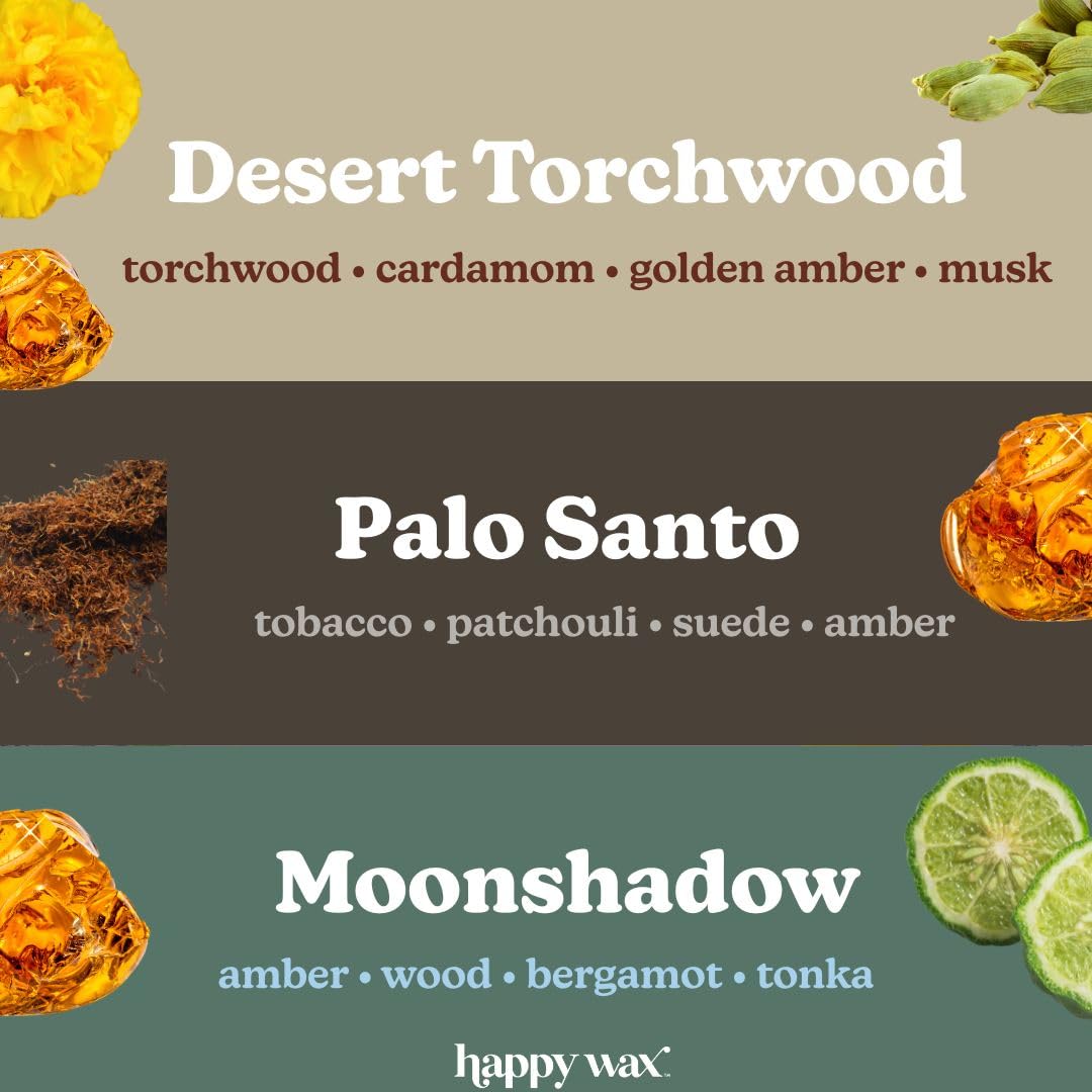 Happy Wax Wanderlust Desert Torchwood melt on display for long-lasting fragrance in the warmer.