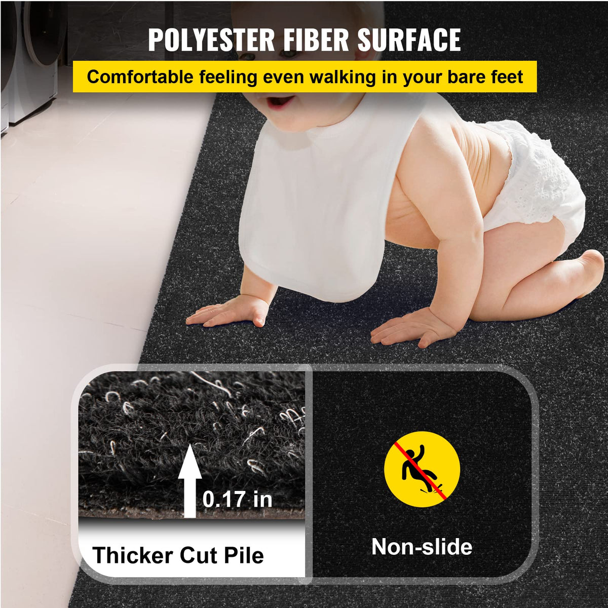 Happybuy waterproof backing with soft rubber protects floors and resists moisture.