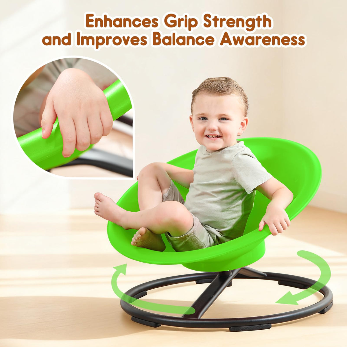 HAPPYMATY green spinning chair, vibrant color to invite active exploration.