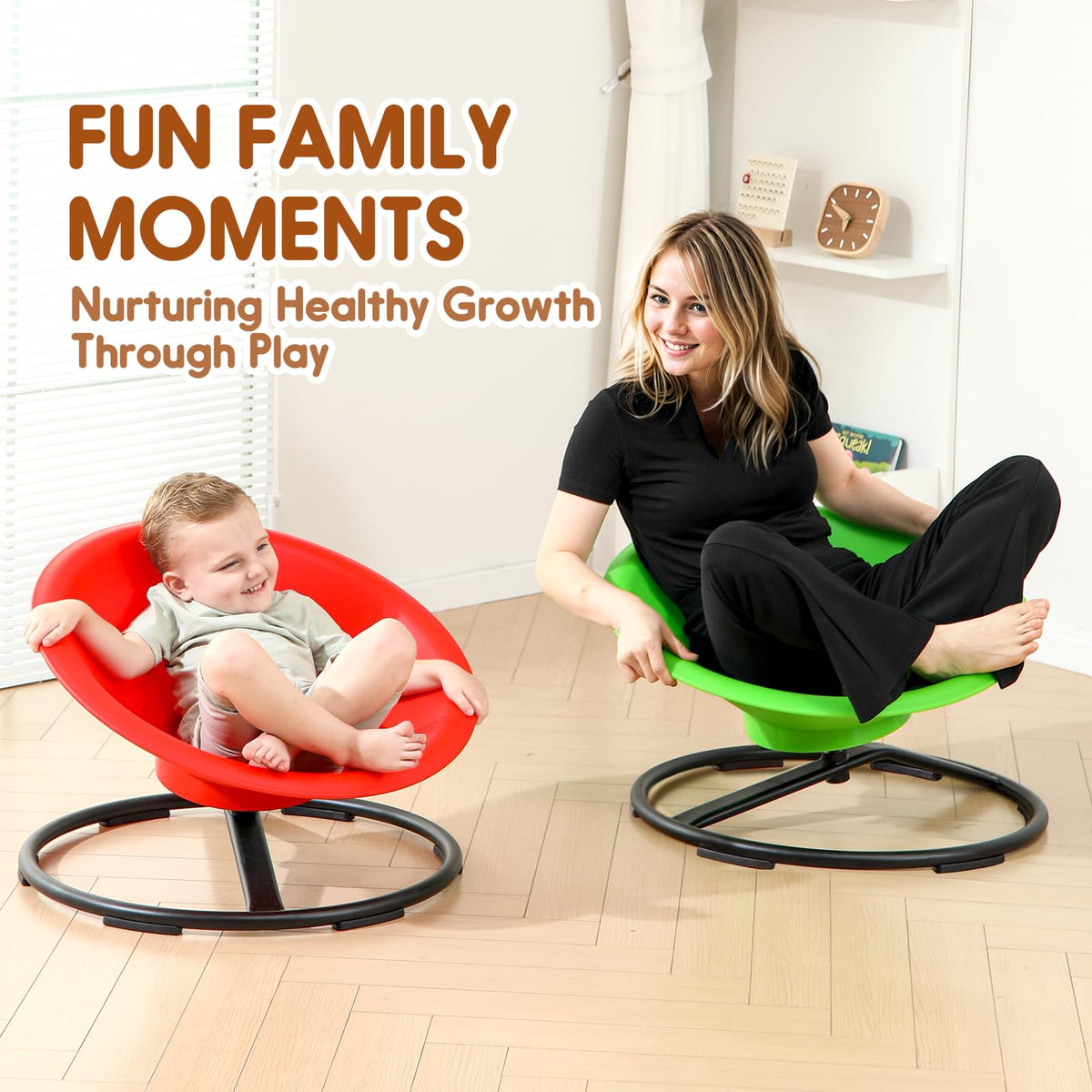 HAPPYMATY Spinning Chair with child, promoting tactile input and calm sensory exploration.