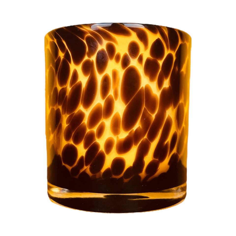 Hapton House tortoise shell glass candle holder for votives, warm ambiance.