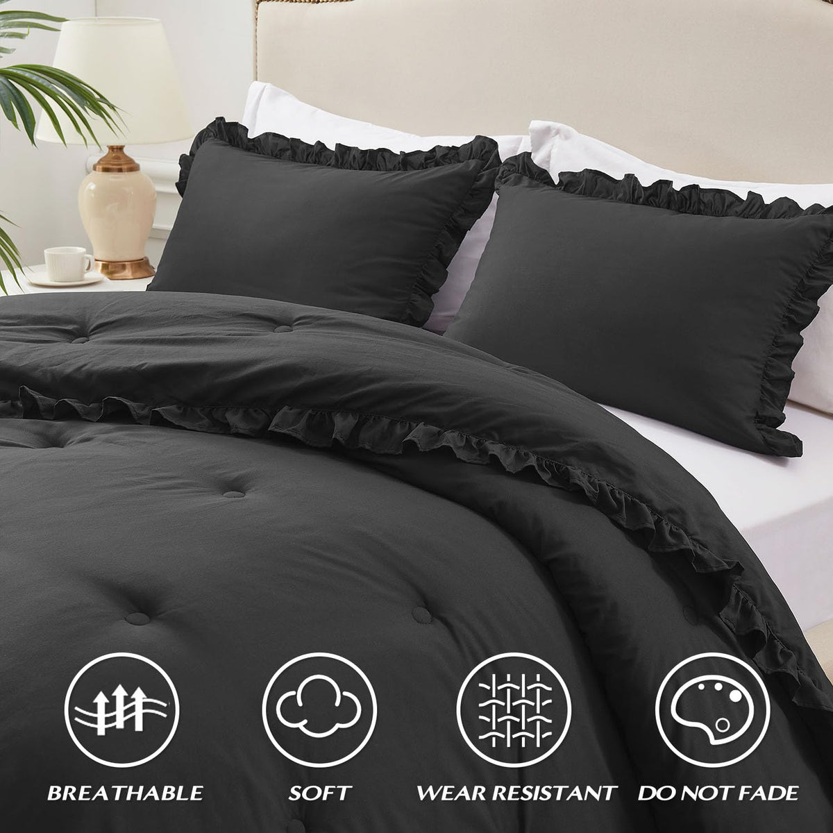Close-up of HARBOREST pillow shams showing neat stitching and edge finish