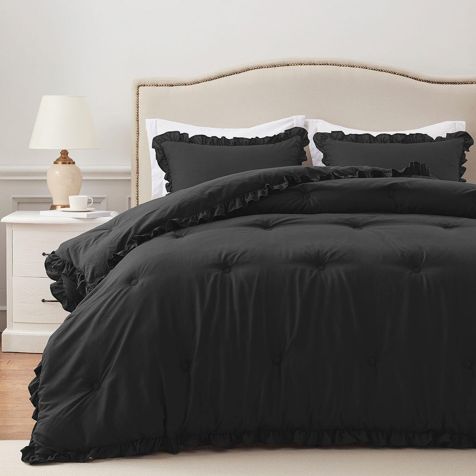HARBOREST queen comforter with ruffle front adds chic style and warmth