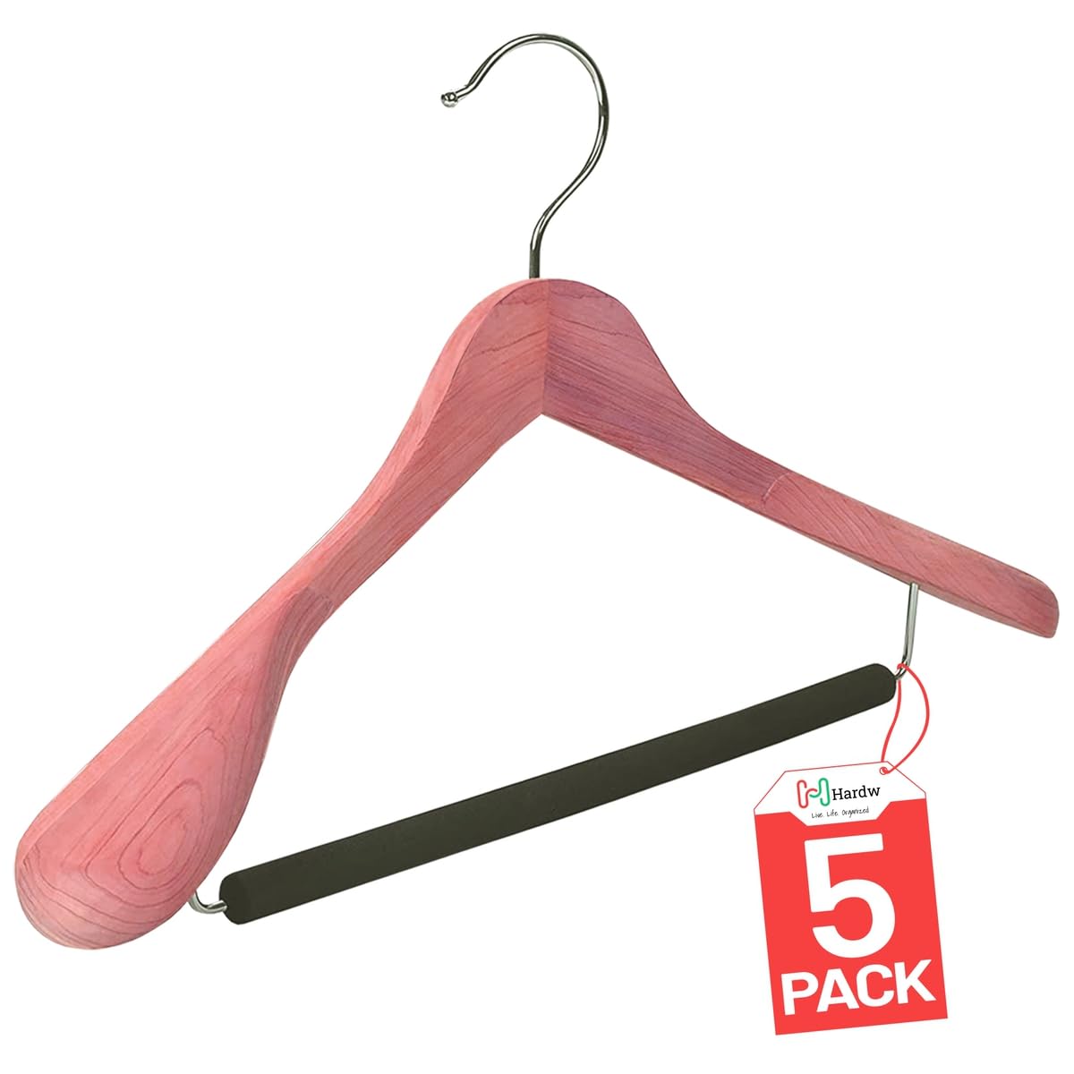 HARDW Cedar hangers come in a pack of five for organized wardrobes.