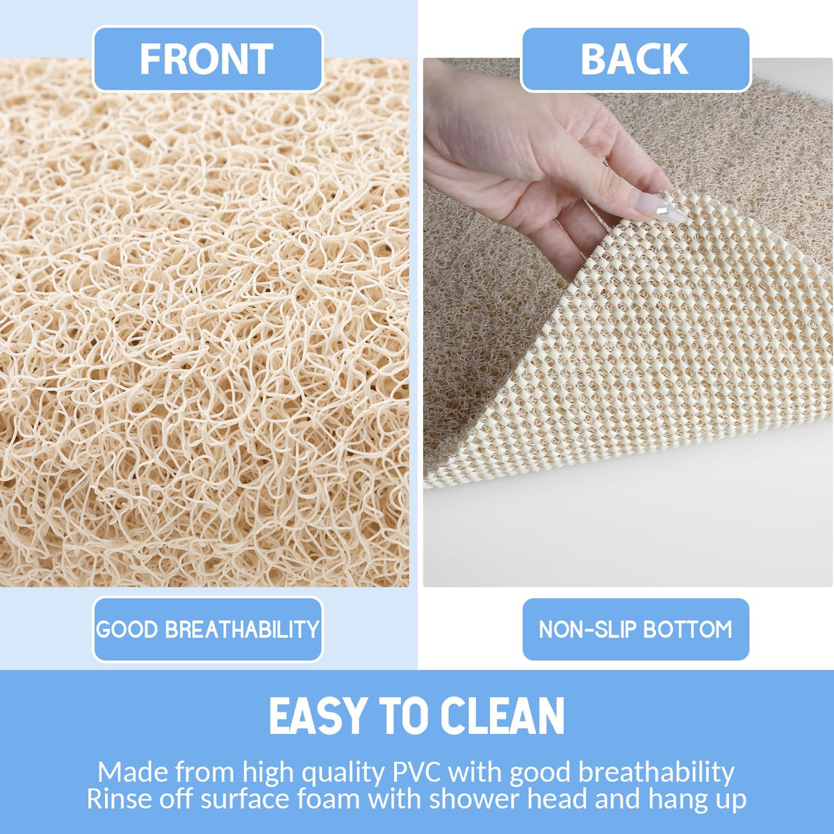 Hargiis bath mat cut-to-fit capability for custom tub placement